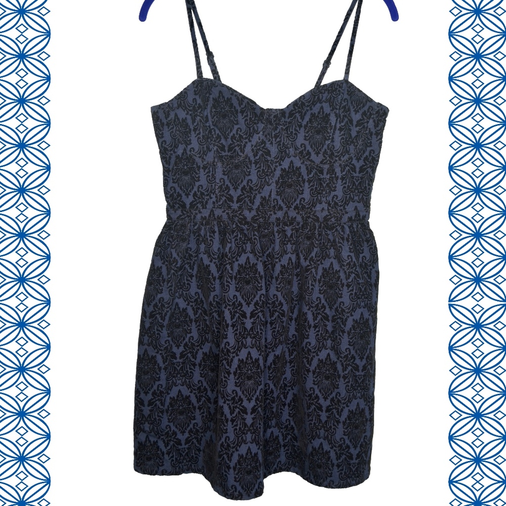Blue Jean Dress with black velvet pattern
